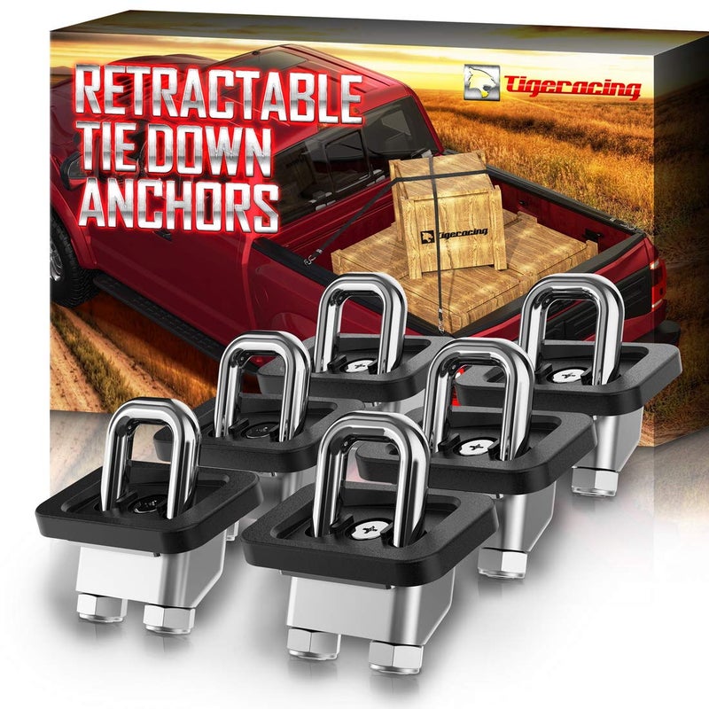 Tigeracing 23146899 Inner Bed Tie Down Anchors Retractable Truck Bed Side Wall, Not Fit Top Rail - D Ring- All Metal 3000 LBS Capacity 6 Pieces - Image 1